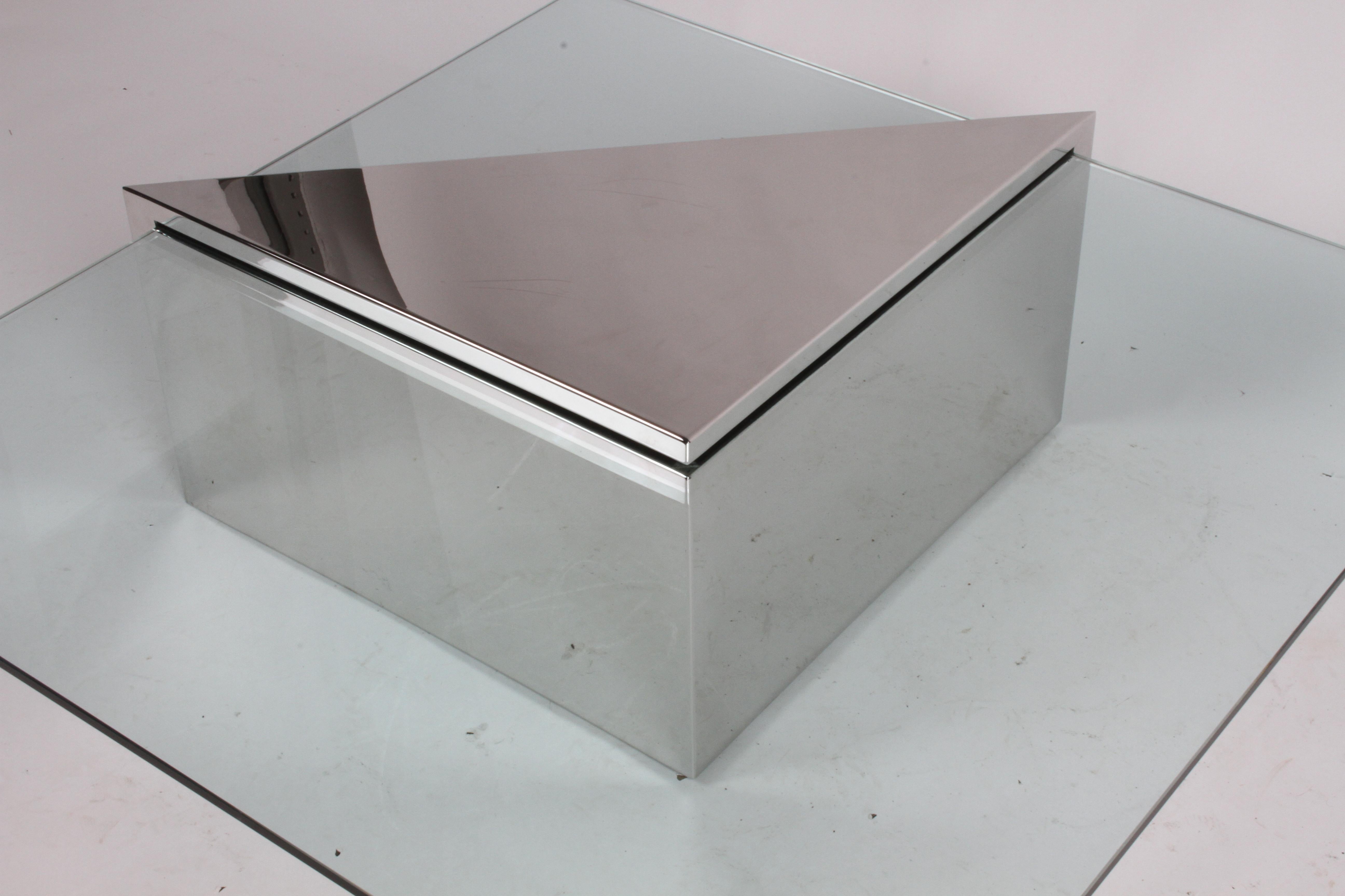 J. Wade Beam for Brueton, Monolithic Triangular Base and Glass Top Coffee Table In Good Condition For Sale In St. Louis, MO