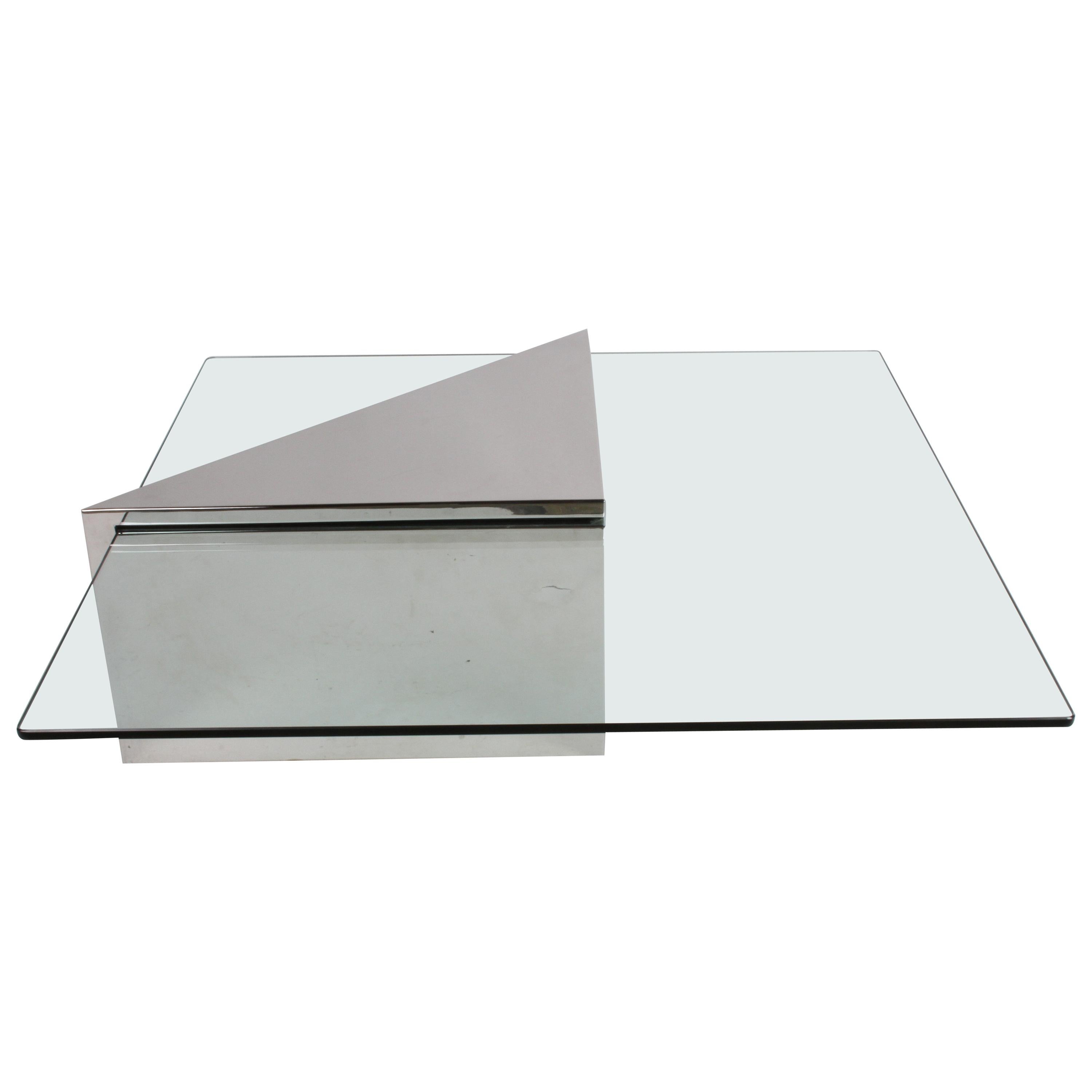 J. Wade Beam for Brueton, Monolithic Triangular Base and Glass Top Coffee Table For Sale