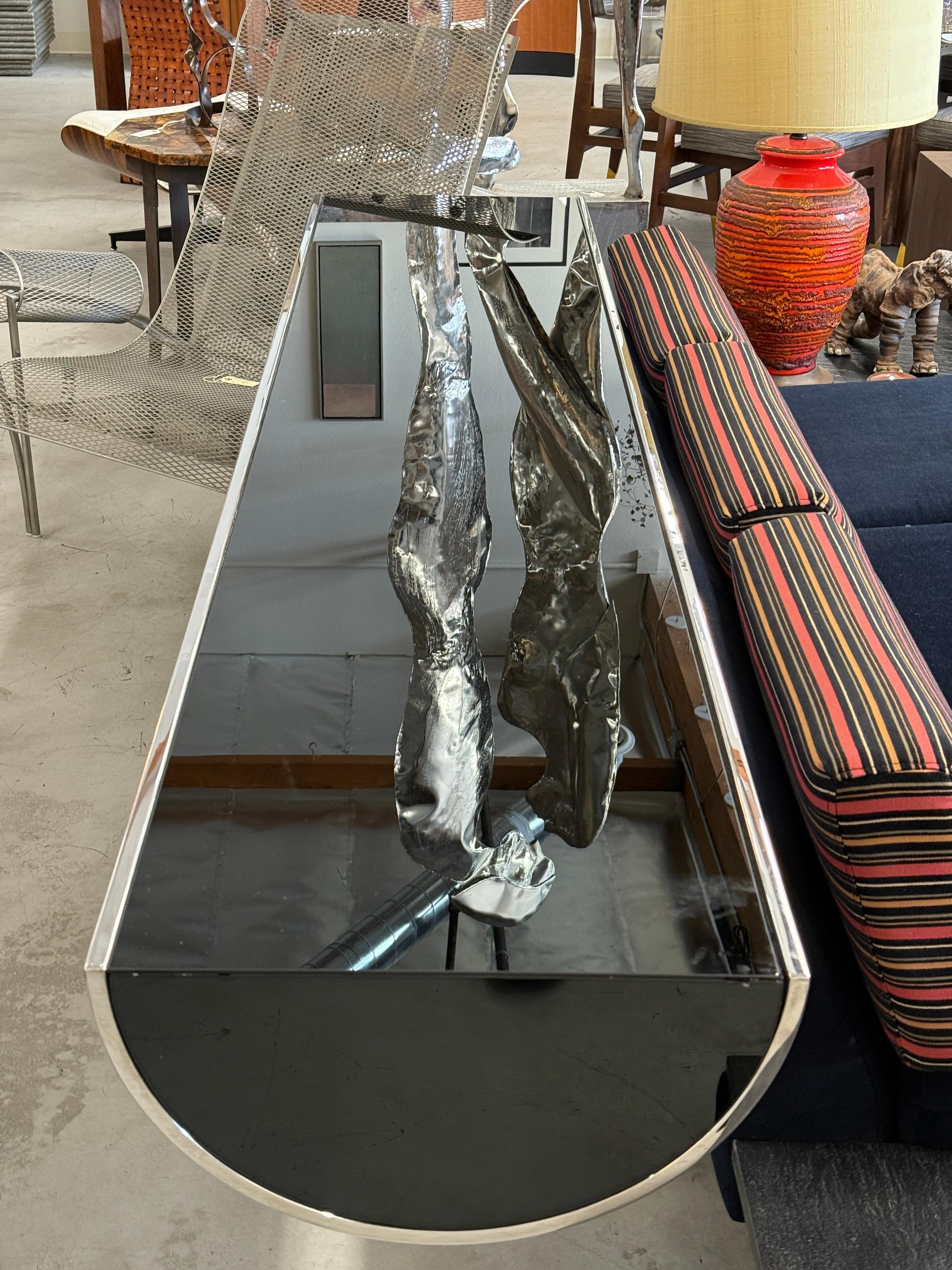 J Wade Beam for Brueton Steel and Black Glass Console For Sale 6