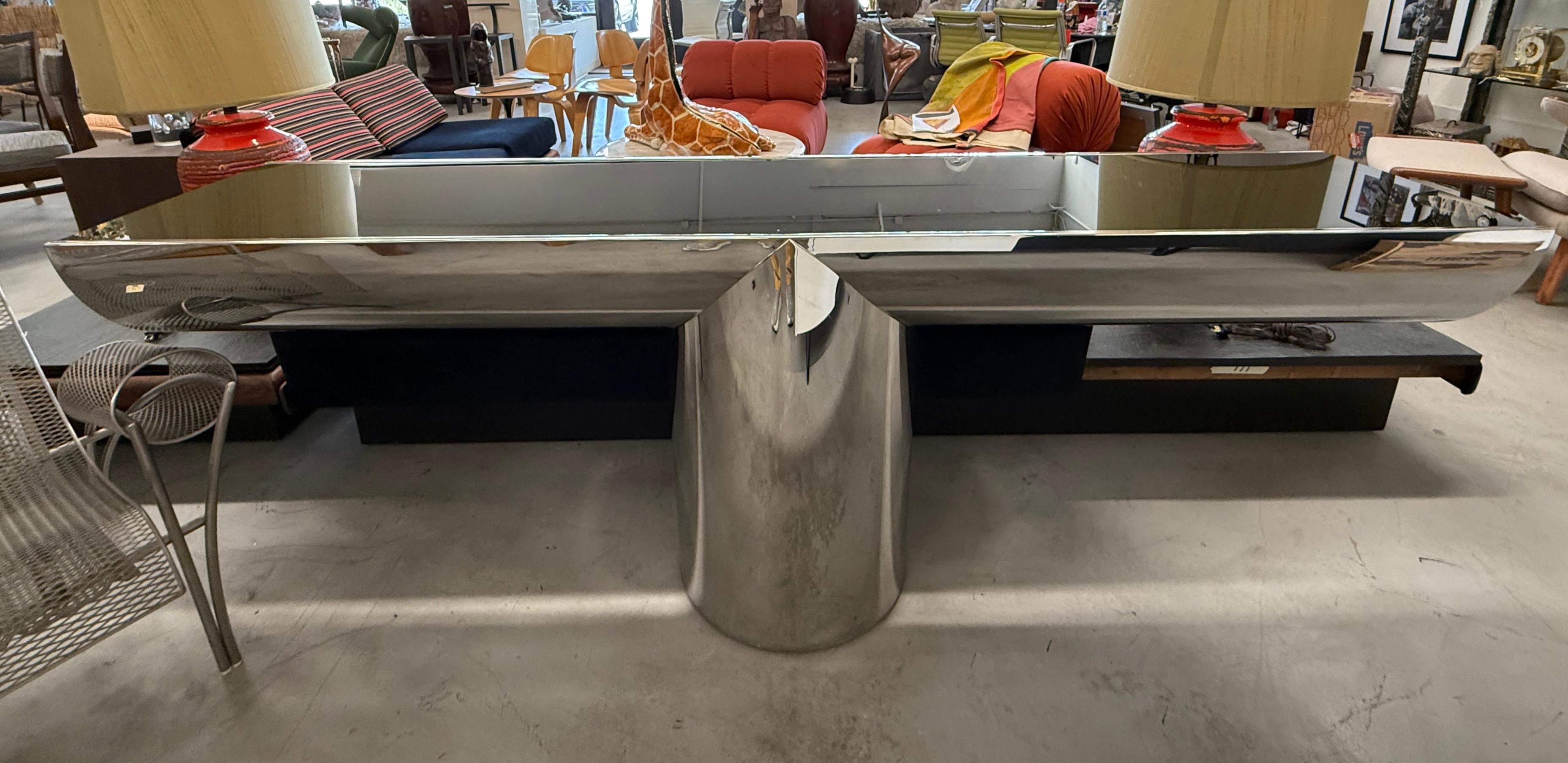 J Wade Beam for Brueton Steel and Black Glass Console For Sale 7