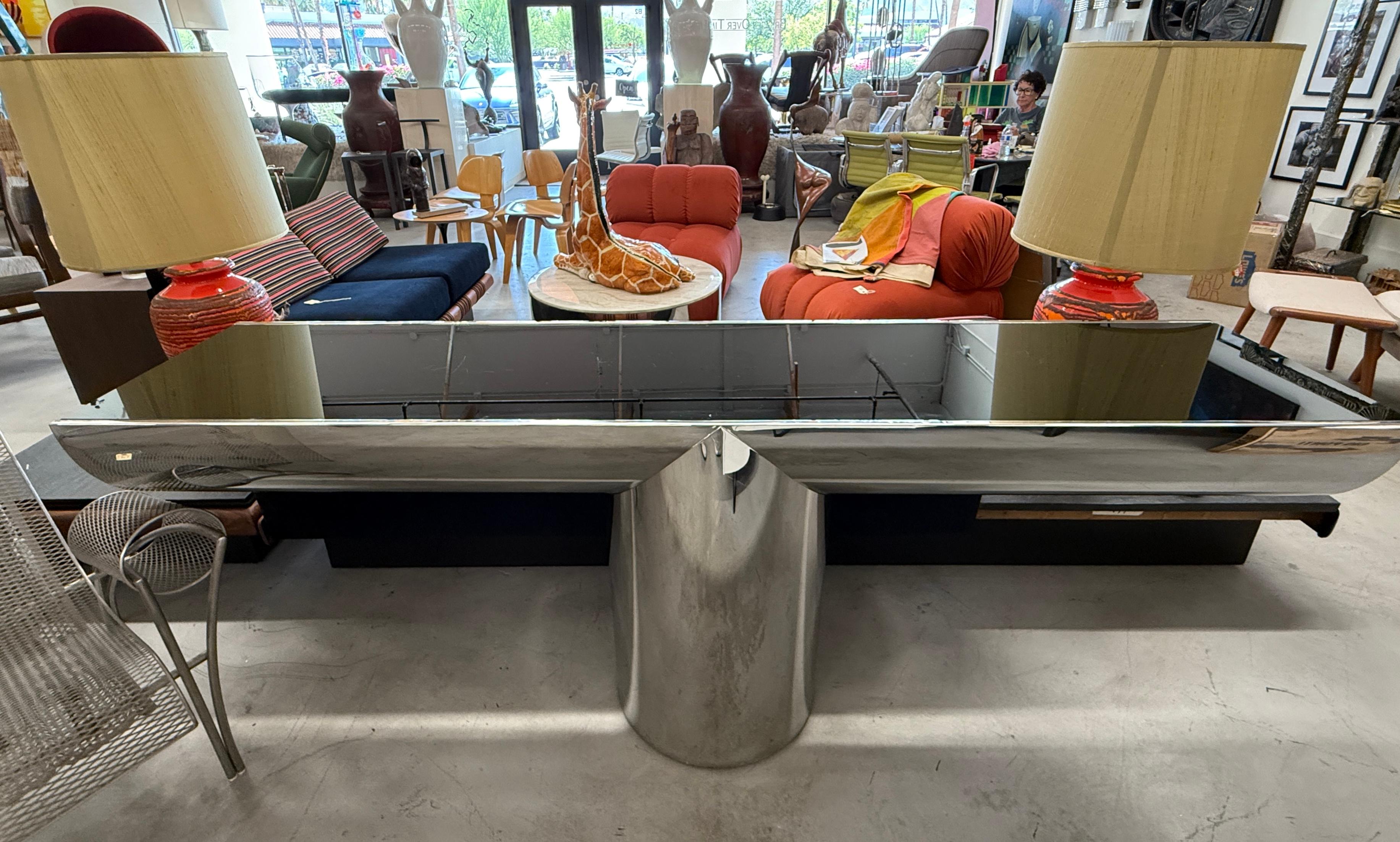 J Wade Beam for Brueton Steel and Black Glass Console For Sale 8