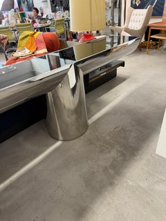 J Wade Beam for Brueton Steel and Black Glass Console