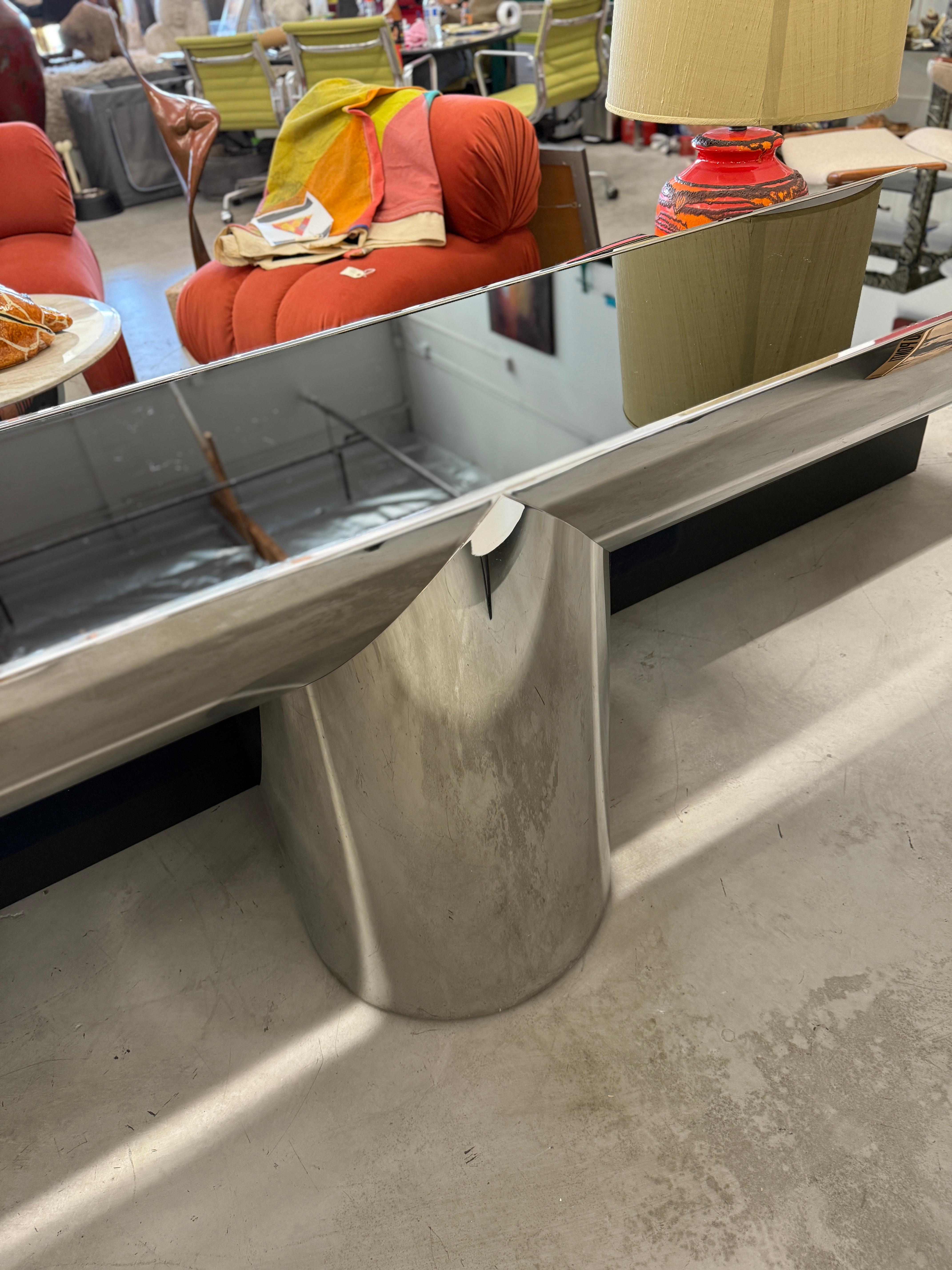 Hand-Crafted J Wade Beam for Brueton Steel and Black Glass Console For Sale