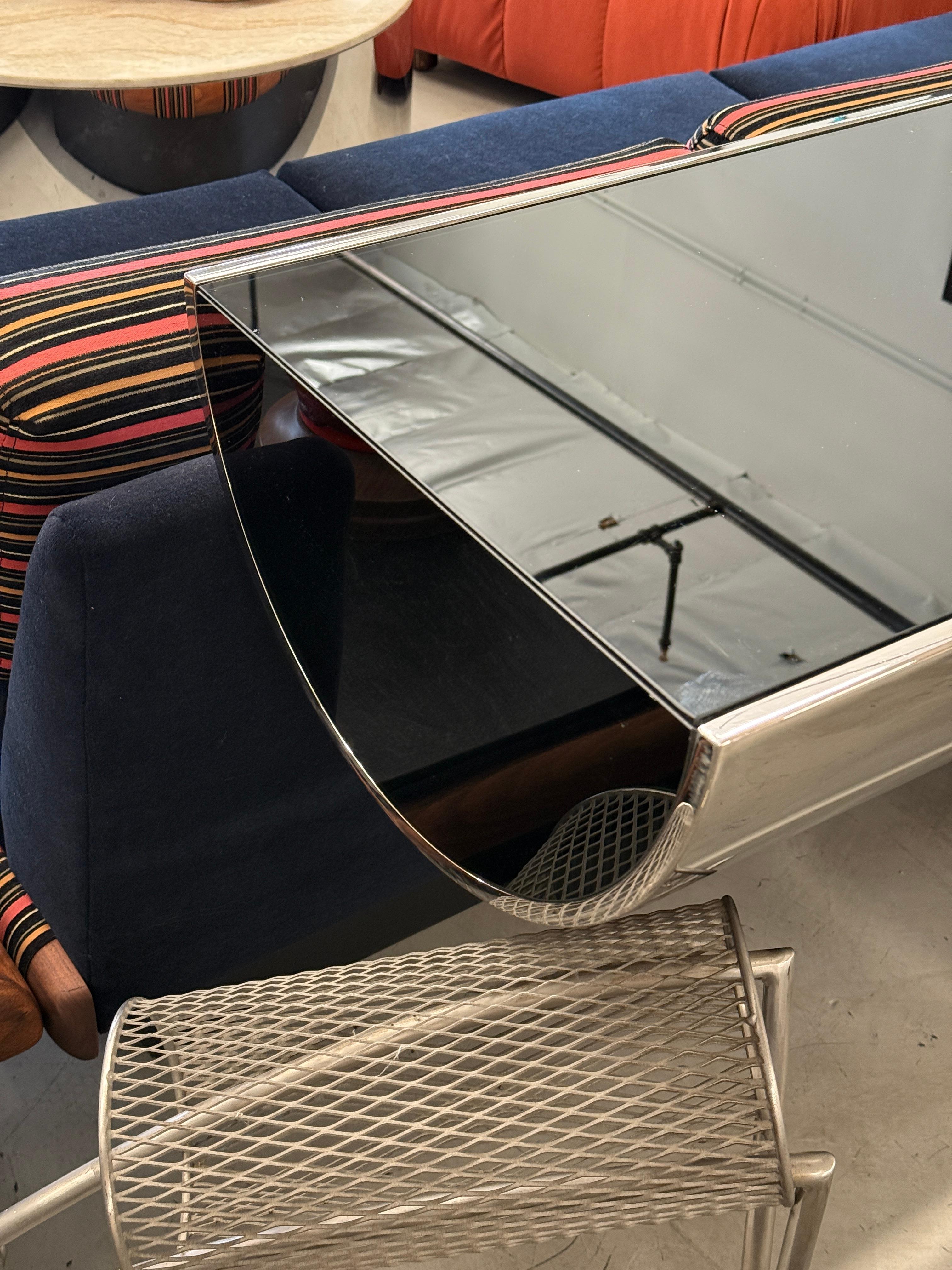 J Wade Beam for Brueton Steel and Black Glass Console For Sale 2