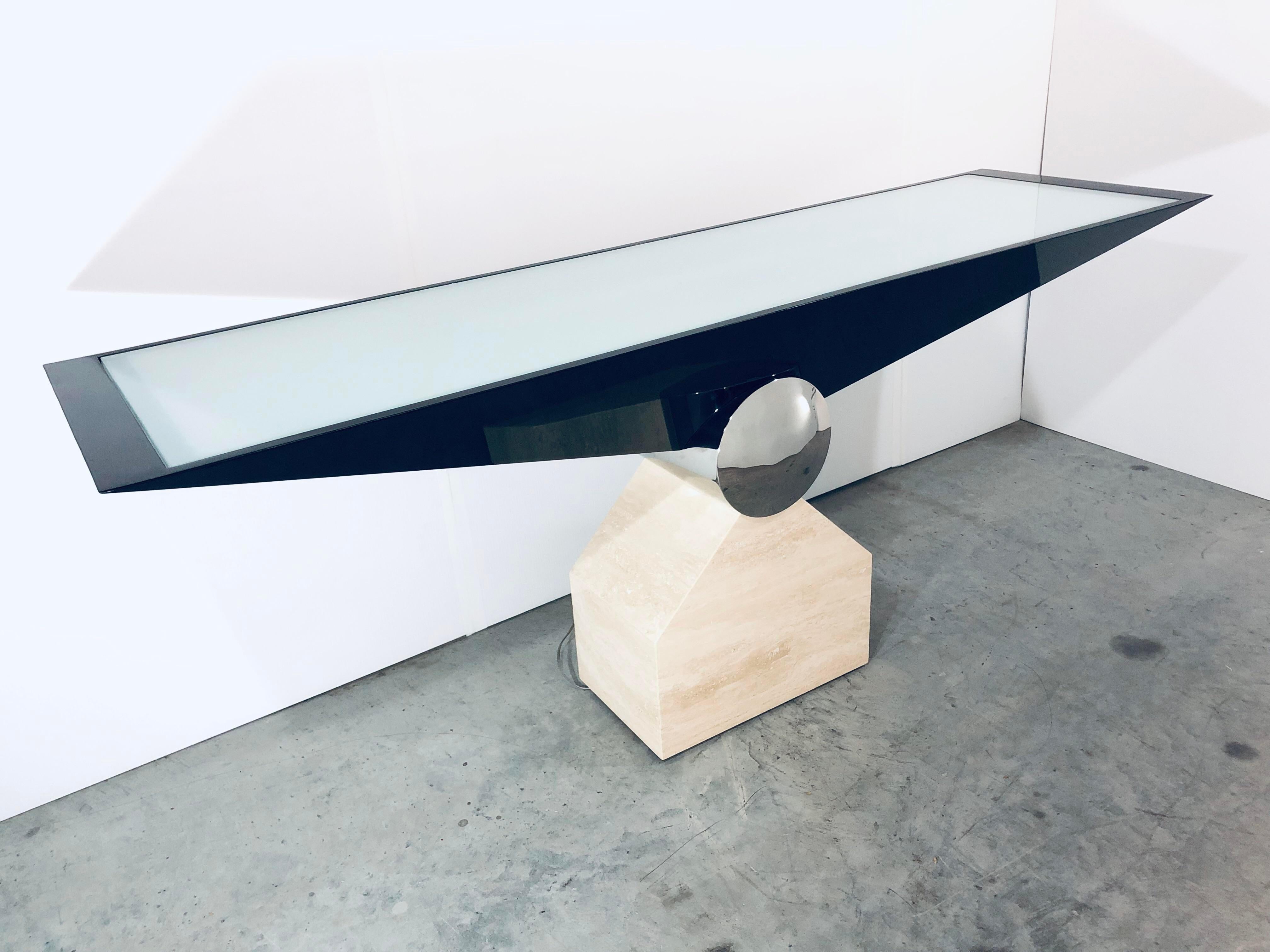 Post-Modern J. Wade Beam “Maidda” Illuminated Travertine Console Table for Brueton, 1990s For Sale
