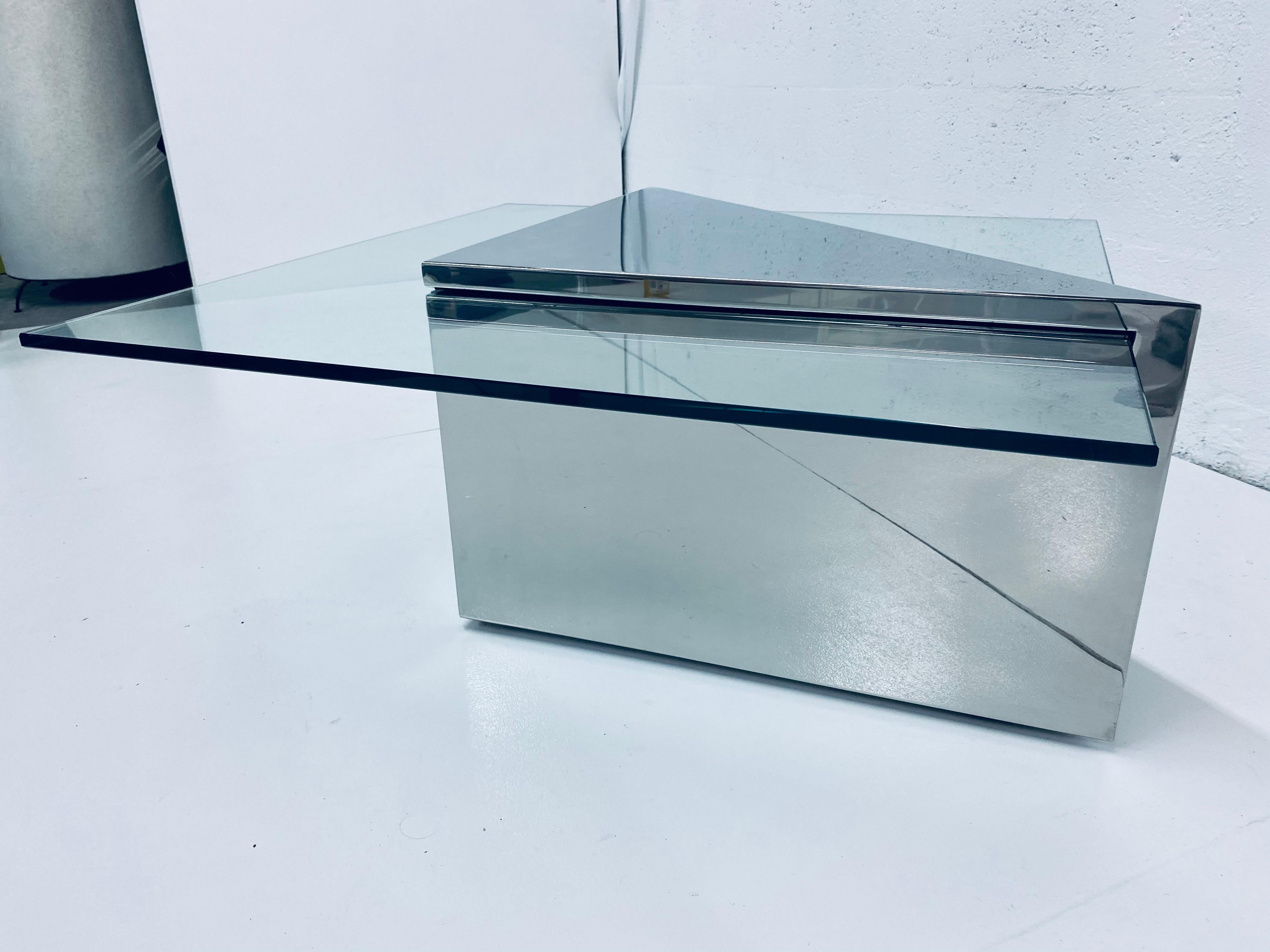 J. Wade Beam Polished Steel and Cantilevered Glass Coffee Table for Brueton 6