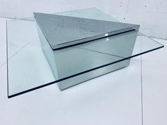 J. Wade Beam Polished Steel and Cantilevered Glass Coffee Table for Brueton
