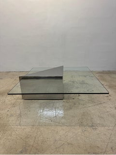 J. Wade Beam Polished Steel and Cantilevered Glass Coffee Table for Brueton