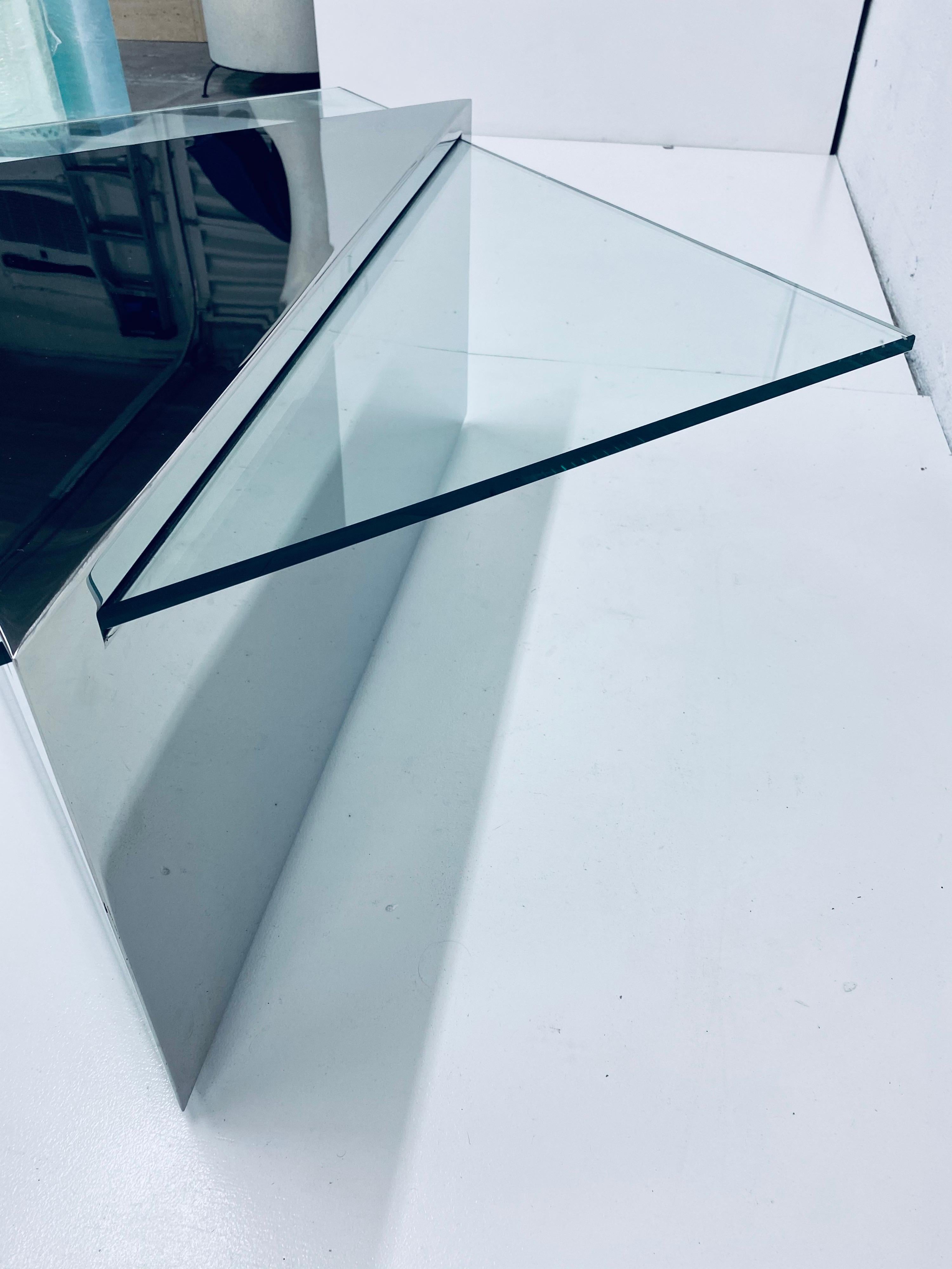 J. Wade Beam Polished Steel and Cantilevered Glass Coffee Table for Brueton In Good Condition In Miami, FL