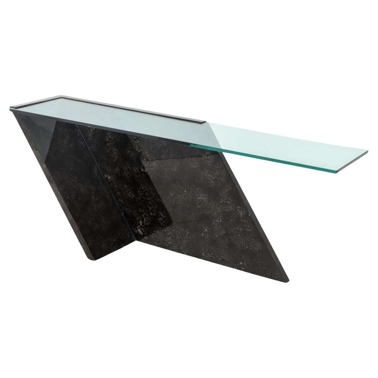 J. Wade Beam Console con piano in vetro e finto marmo