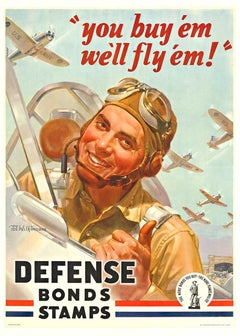 Original Tú los compras  ¡Los haremos volar! Cartel de la Segunda Guerra Mundial de los Bonos de la Defensa