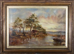 J. Warwick Easton – Öl, Cottage by the Lake, frühes 20. Jahrhundert
