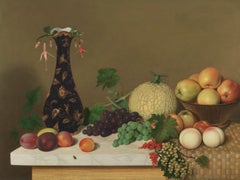 Antique Still Life with Fruit and Vase on a Tabletop