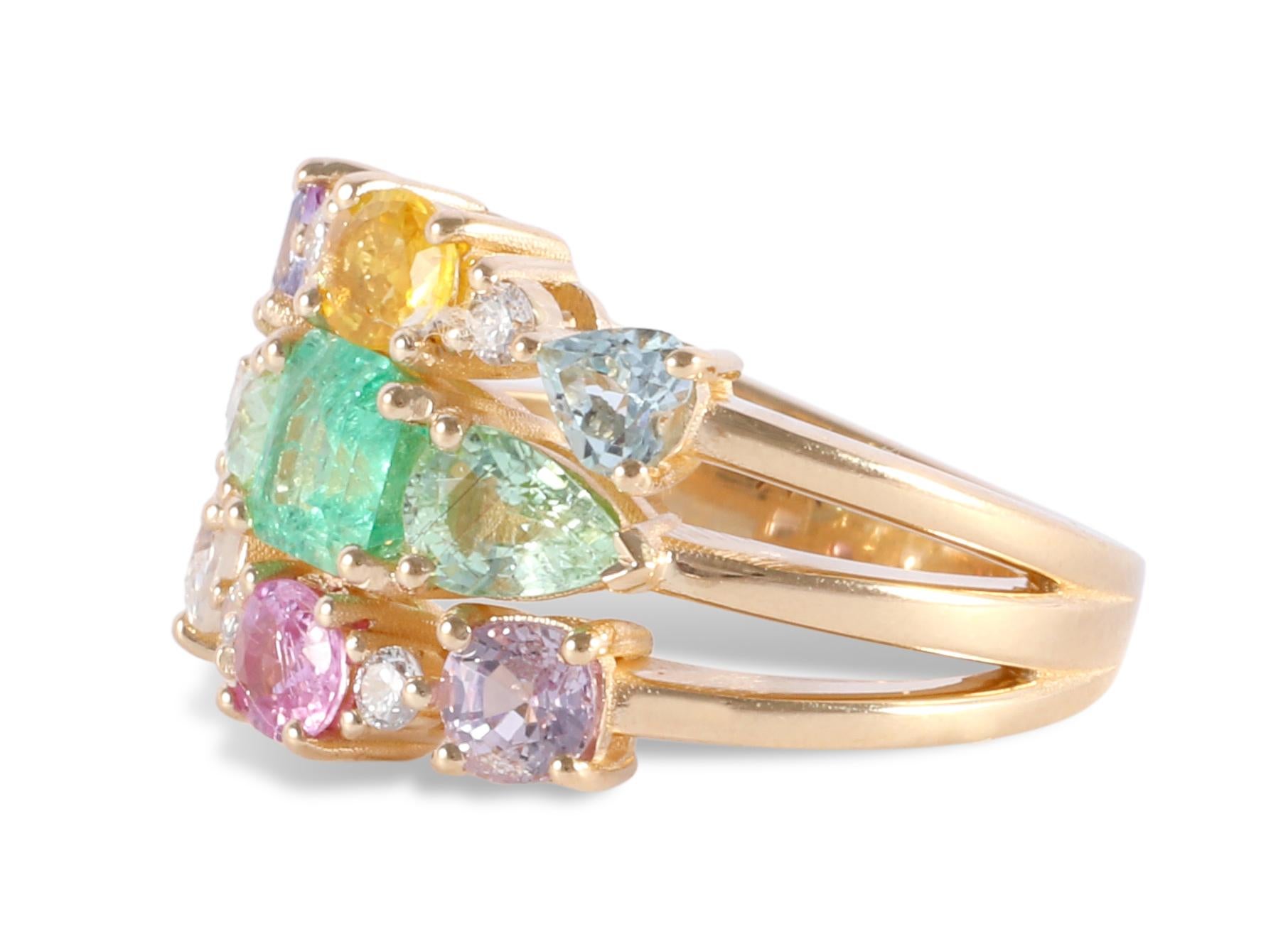 Modern Jennifer Weir Tropicana Sapphire Emerald Diamond Ring