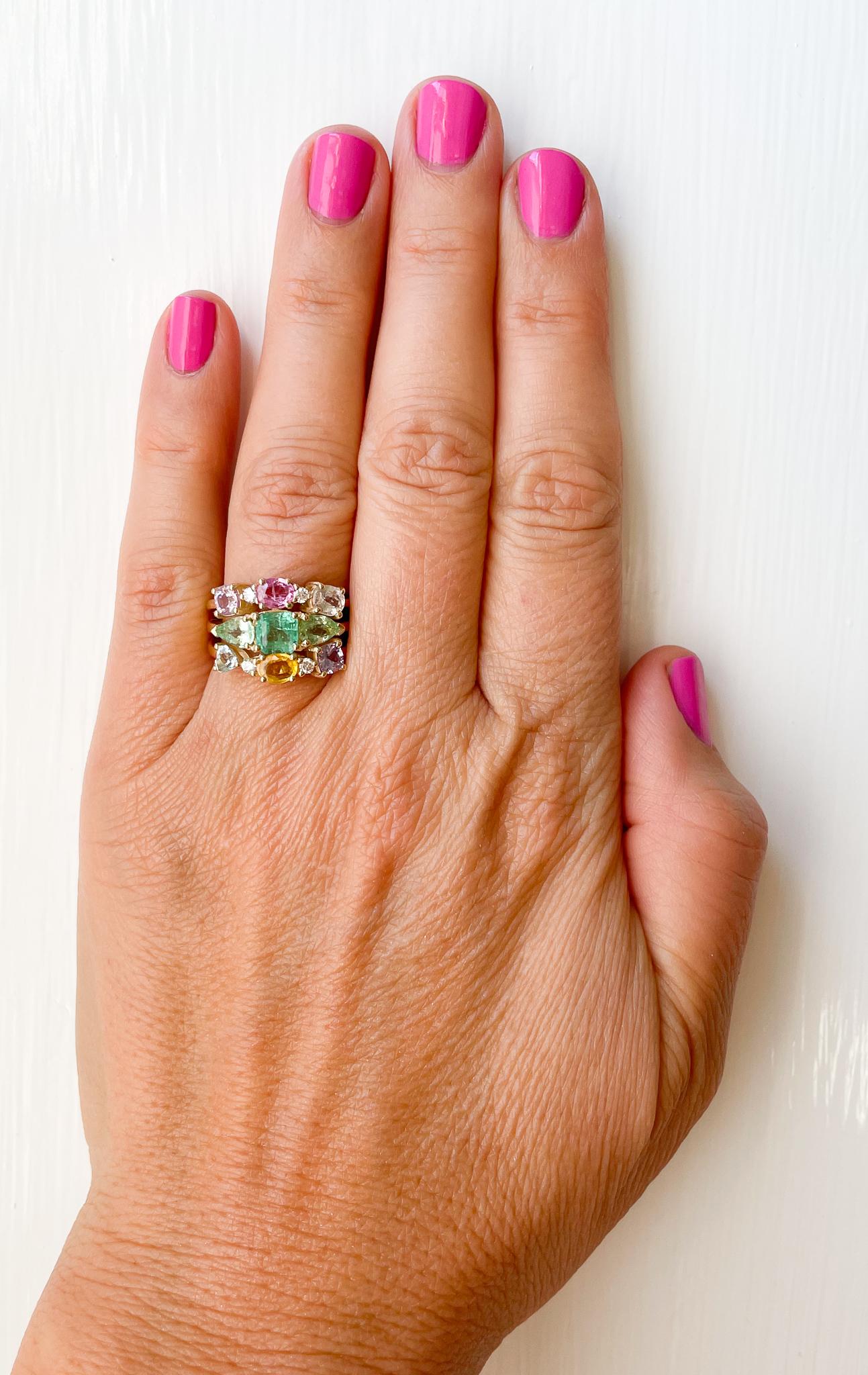 Emerald Cut Jennifer Weir Tropicana Sapphire Emerald Diamond Ring