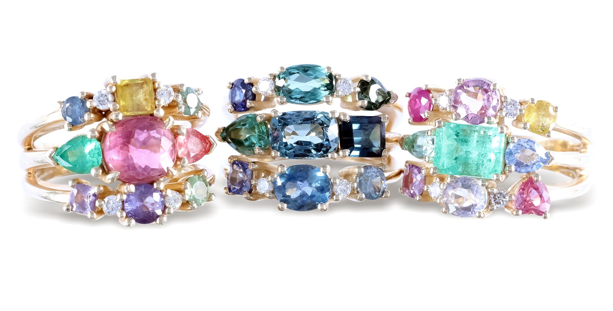 Jennifer Weir Tropicana Sapphire Emerald Diamond Ring In New Condition In Sonoma, CA