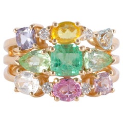 J Weir Gems Tropicana-Ring mit Smaragd, Saphir und Diamant