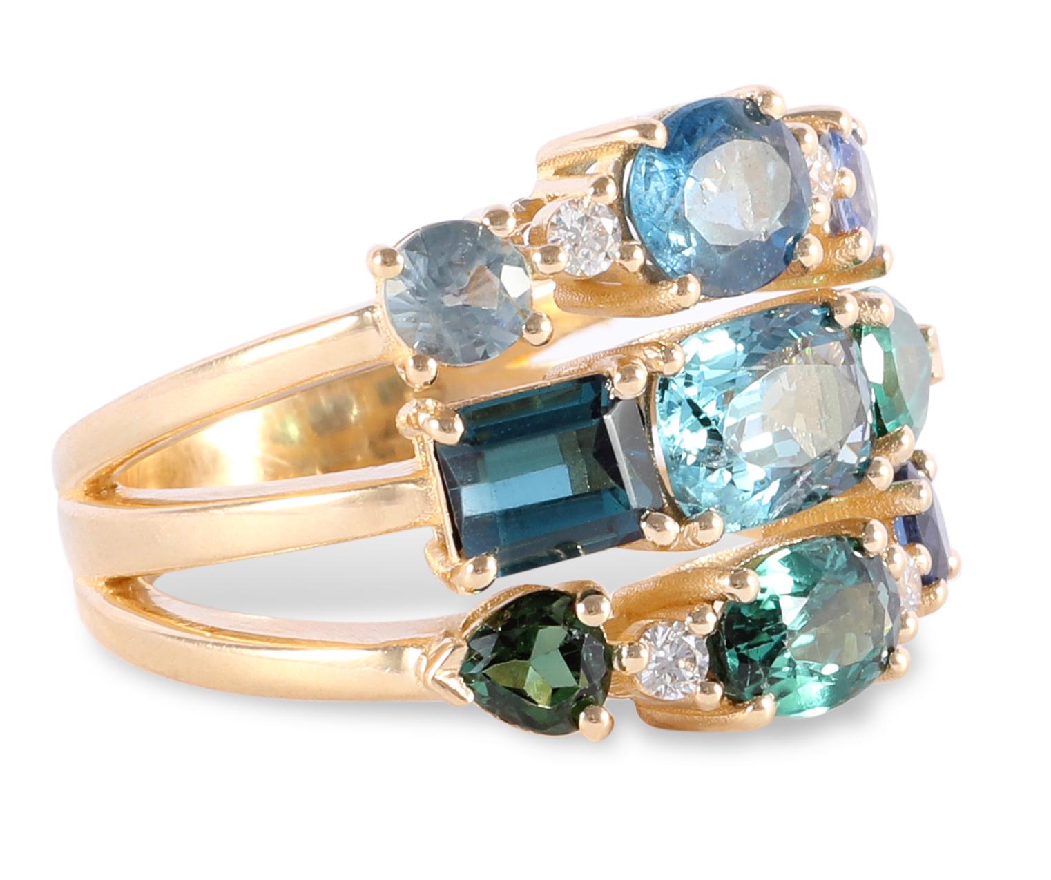 Modern J Weir Gems Ocean Dreams Tourmaline Sapphire Diamond Ring