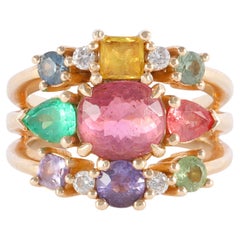 J Weir Gems Pink Sky Tourmaline Sapphire Emerald Diamond Ring