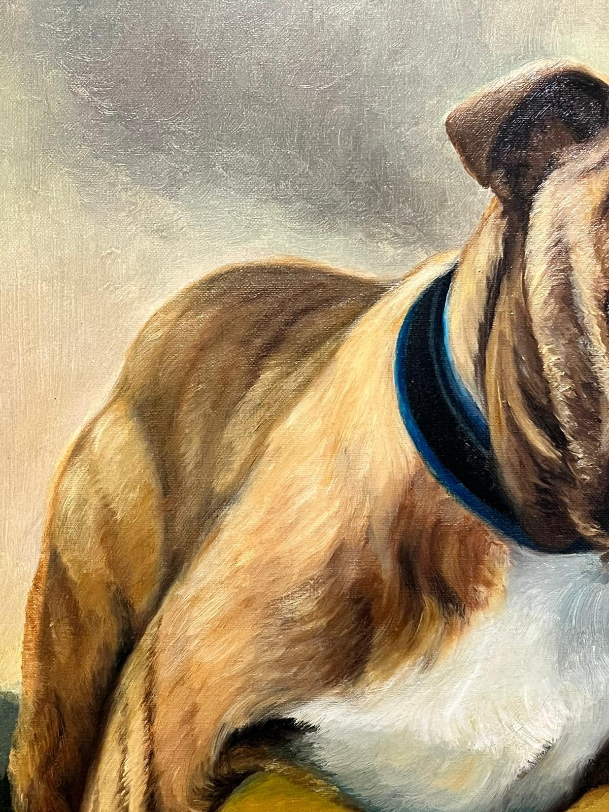 Britischer Bulldogge, Original 1900er Jahre, englisches Hundegemälde, Porträt einer Bulldogge, signiert (Viktorianisch), Painting, von J White