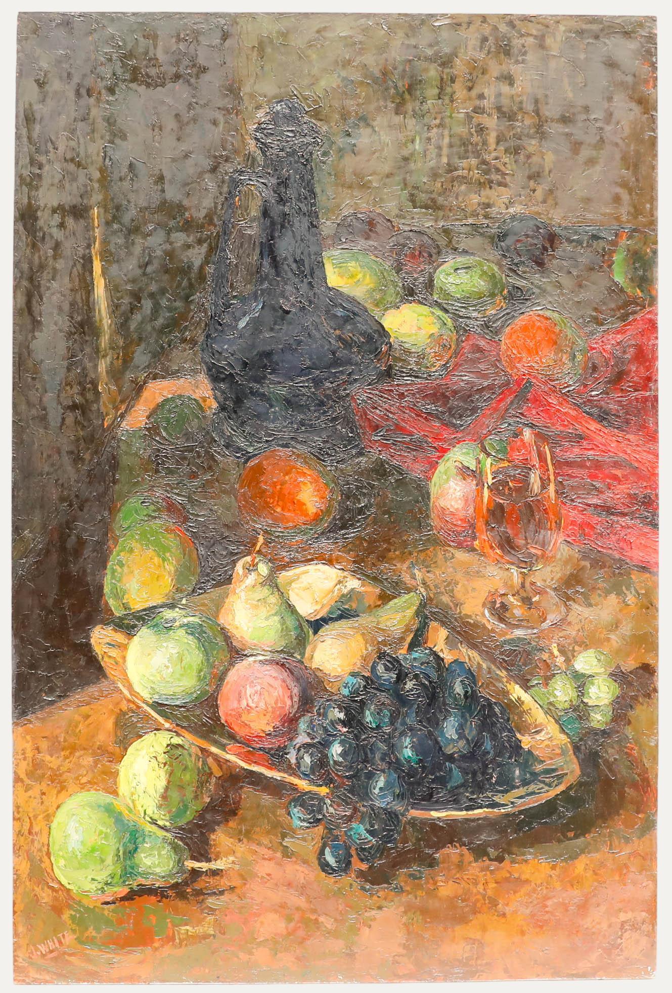 J. White - 20th Century Oil, Bottle & Fruit