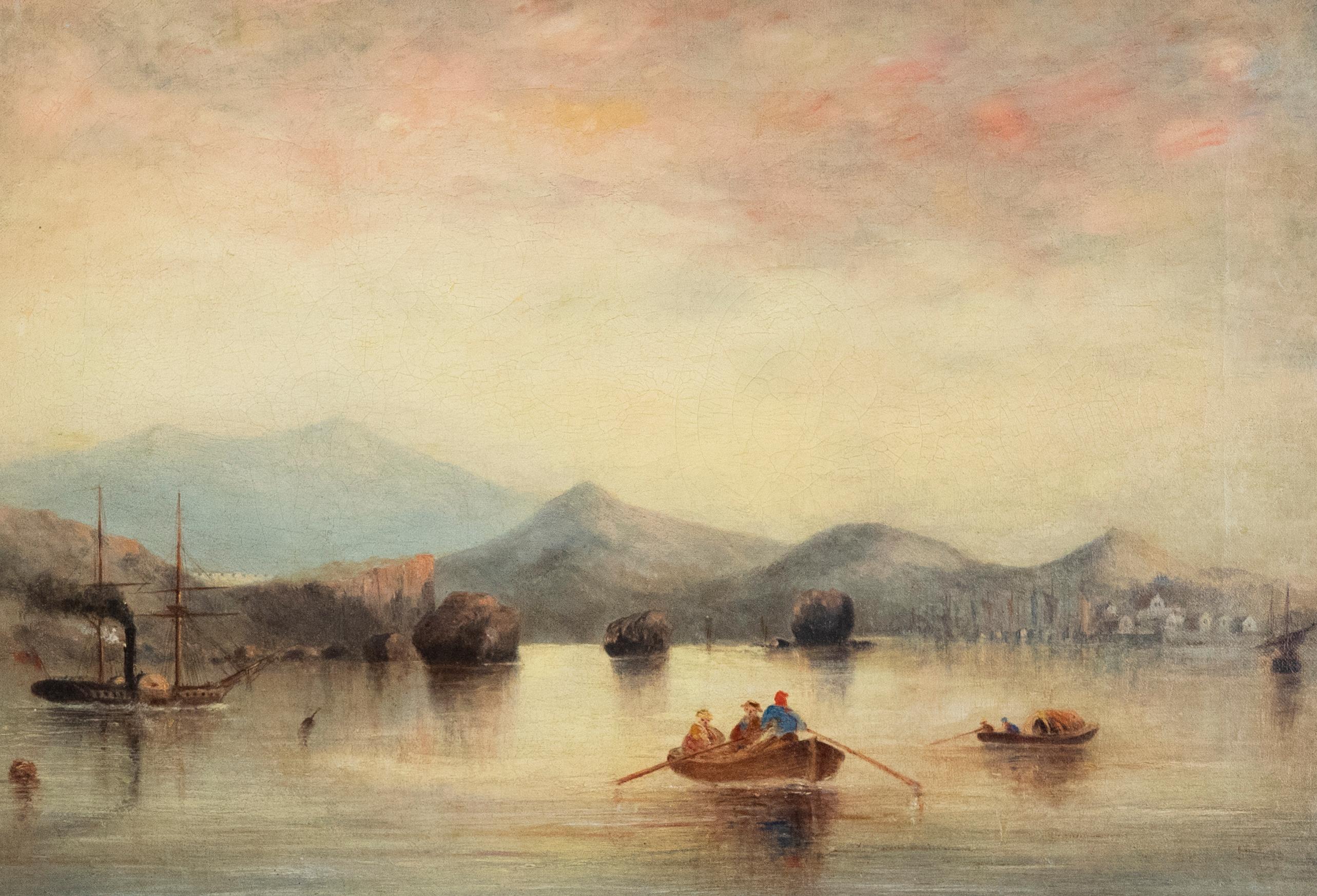 J. Wilson - Gerahmtes Öl von 1869, Rudern auf dem See im Angebot 1