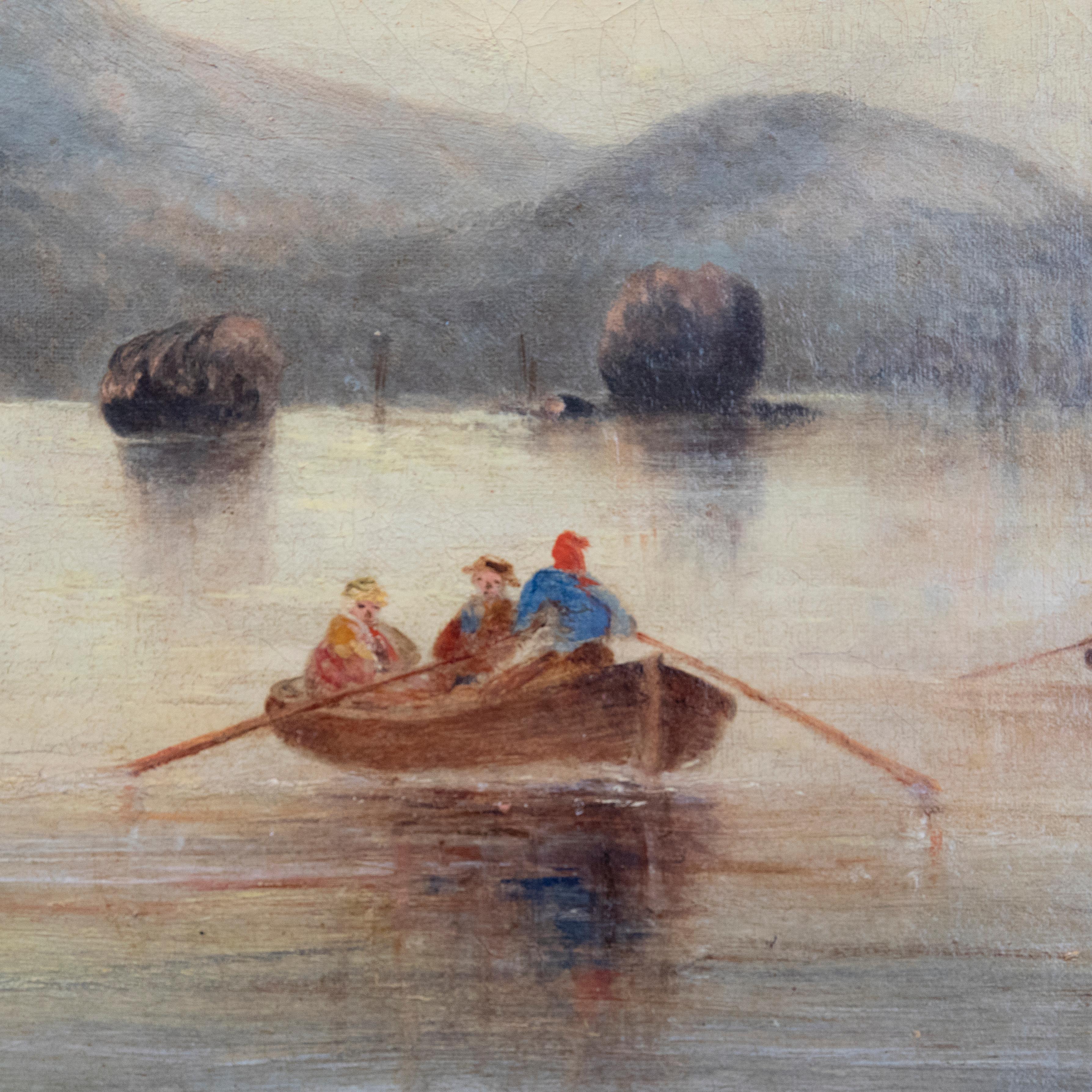 J. Wilson - Gerahmtes Öl von 1869, Rudern auf dem See im Angebot 4