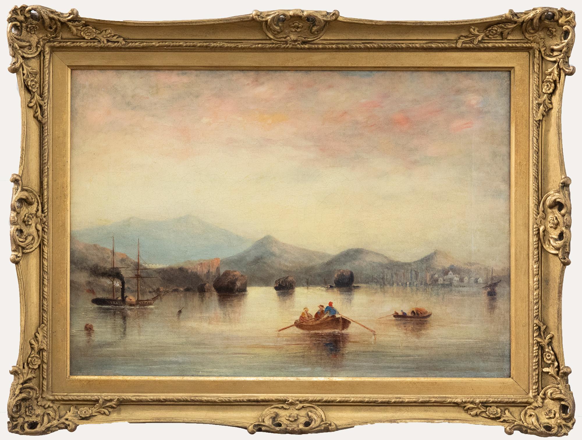 J. Wilson - Gerahmtes Öl von 1869, Rudern auf dem See