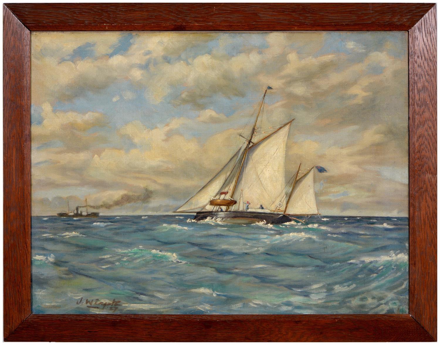 sailboat on ocean painting