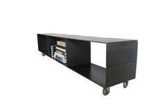 J3 Curved Metal, Blackened Steel, Horizontal, Rolling Bookcase, Edelman New York