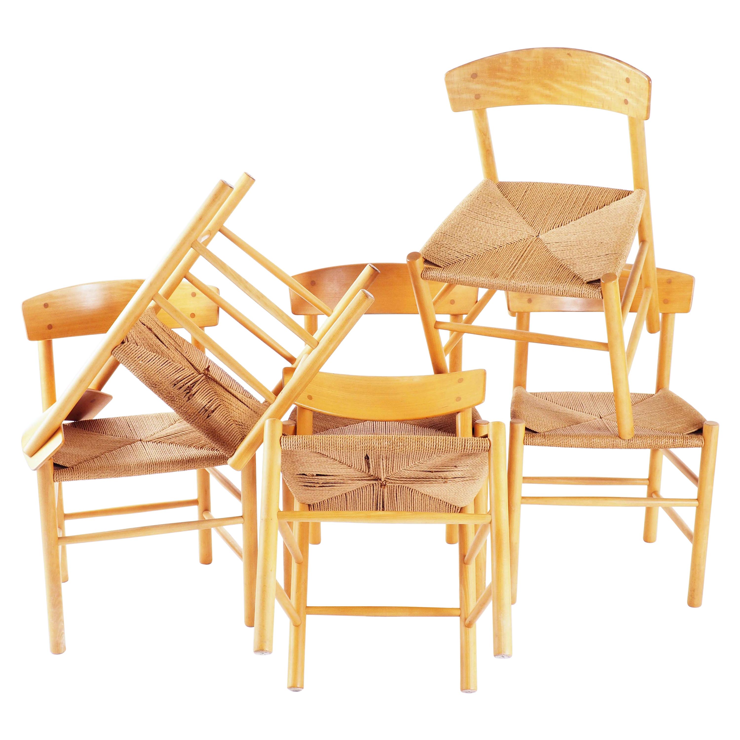 J39 chairs in beech and papercord by Børge Mogensen