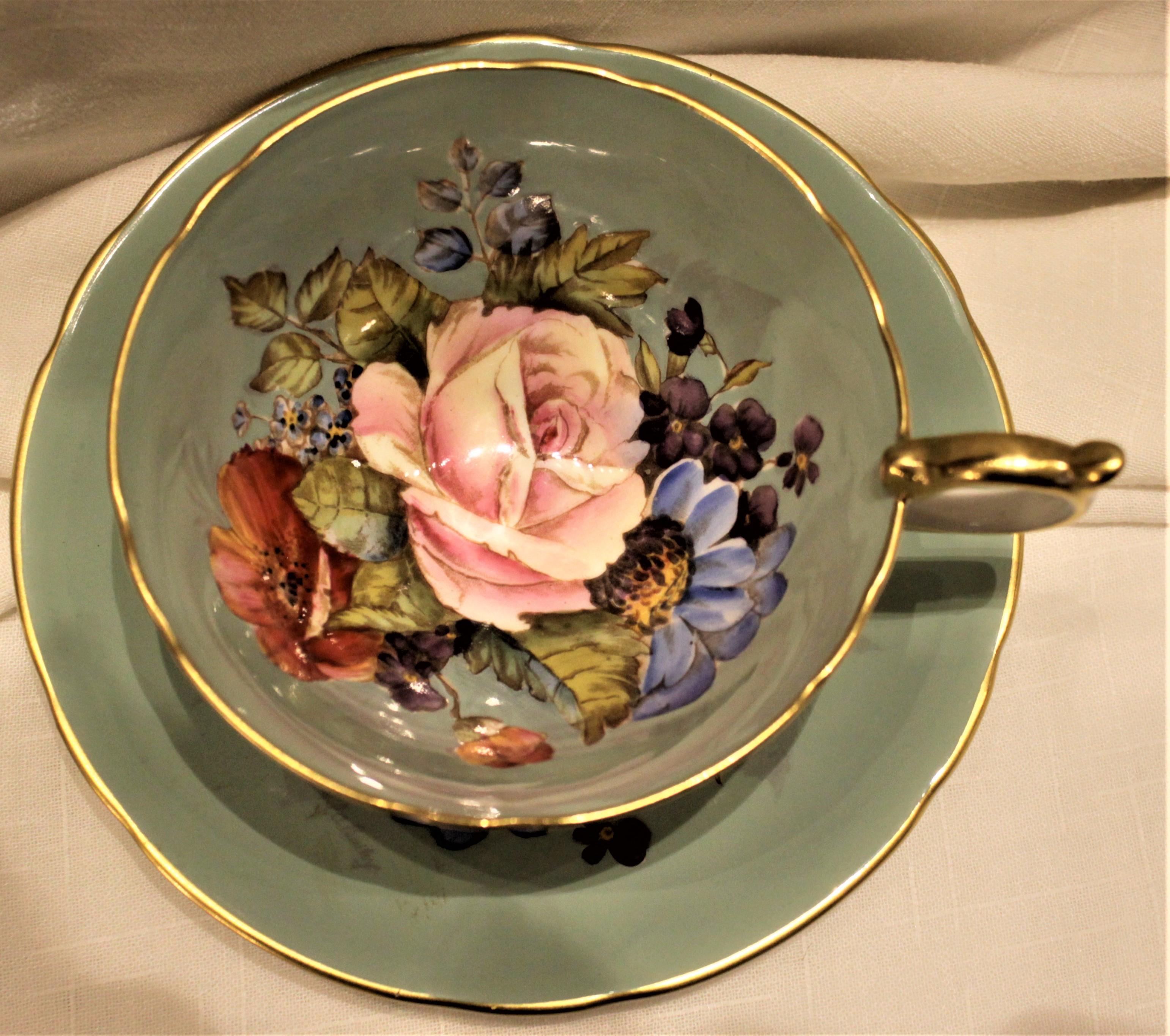 J.A. Bailey Signed Aynsley Bone China Pink Cabbage Rose Tea Cup & Saucer Set 1