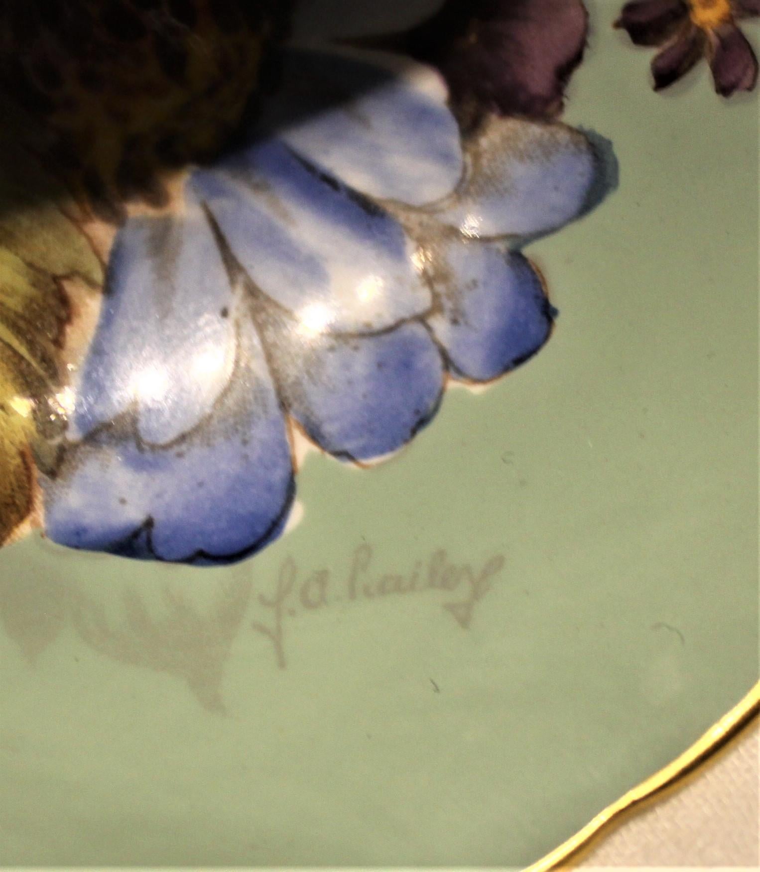 Porcelaine J.A. Ensemble tasse à thé et soucoupe en porcelaine rose saucière Aynsley Bone signée Bailey