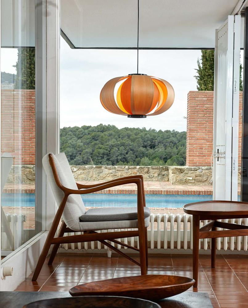 Anodized Large 'Disa' Wood Suspension Lamp by J.A. Coderch for Tunds For Sale