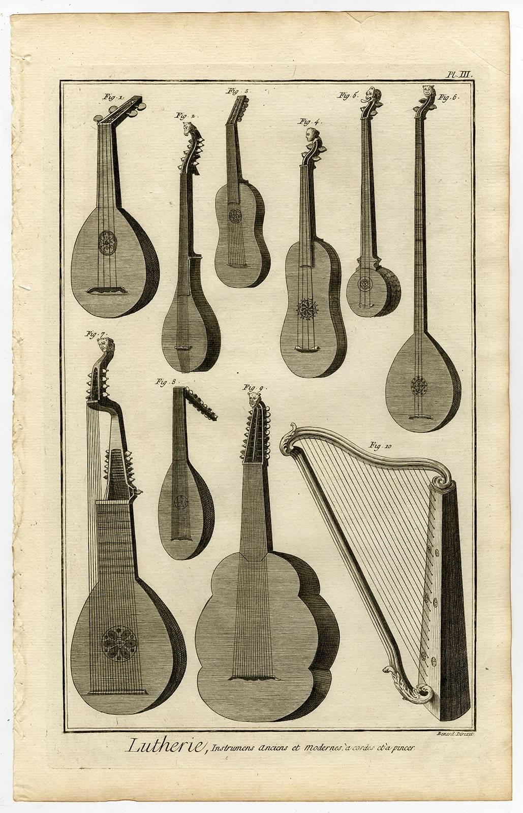 J.A. Defehrt and Bonaventure Benoit-Louis Prevost  Print - Lutherie, Instrumens anciens, et modernes, a cordes et a pincer.