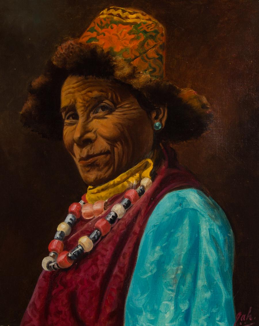 J.A. Hulbert (1900-1979) – gerahmtes Öl, Sherpa Merchant (Gangtok) 1