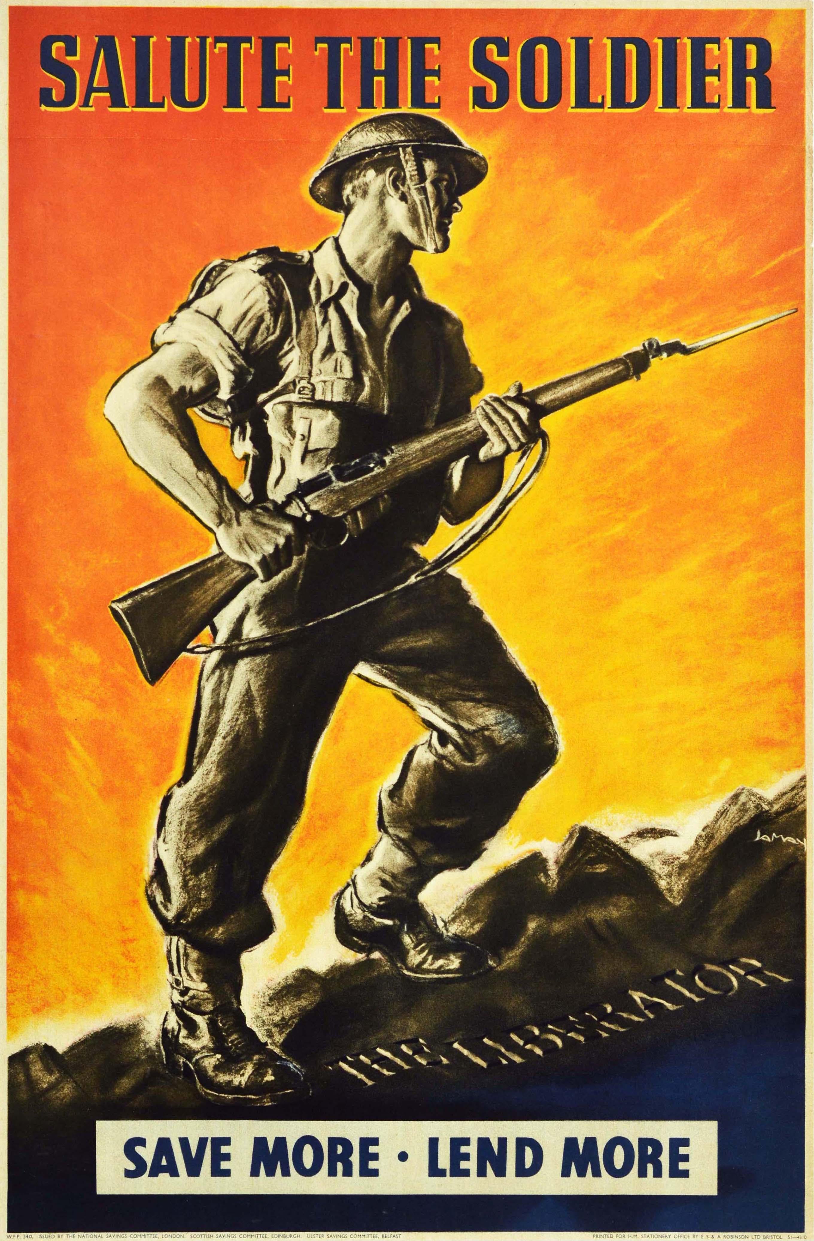 J.A. May Print - Original Vintage WWII Poster Salute The Soldier The Liberator Save Lend More 