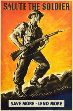 Original Vintage WWII Poster Salute The Soldier The Liberator Save Lend More 