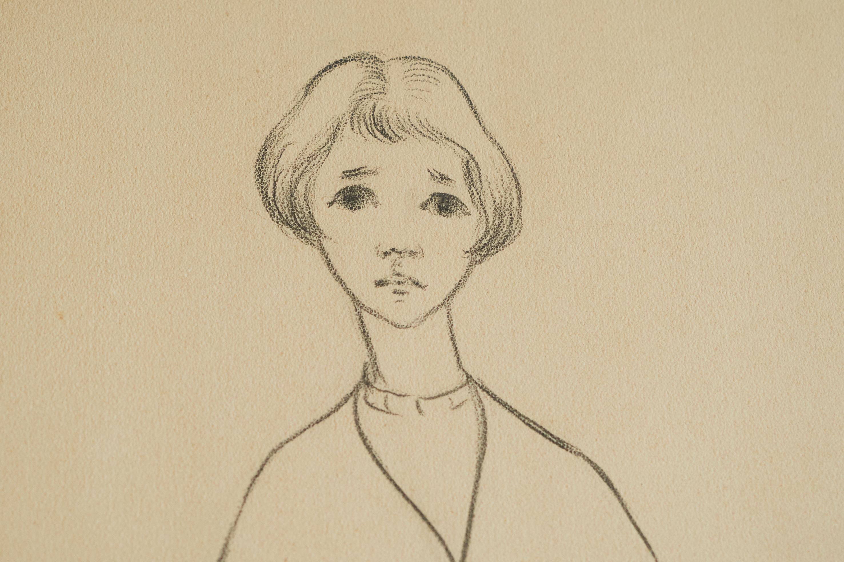 Belgian J.A. Van de Velde 'Jongedame' Charcoal on Paper Belgium 1950s For Sale