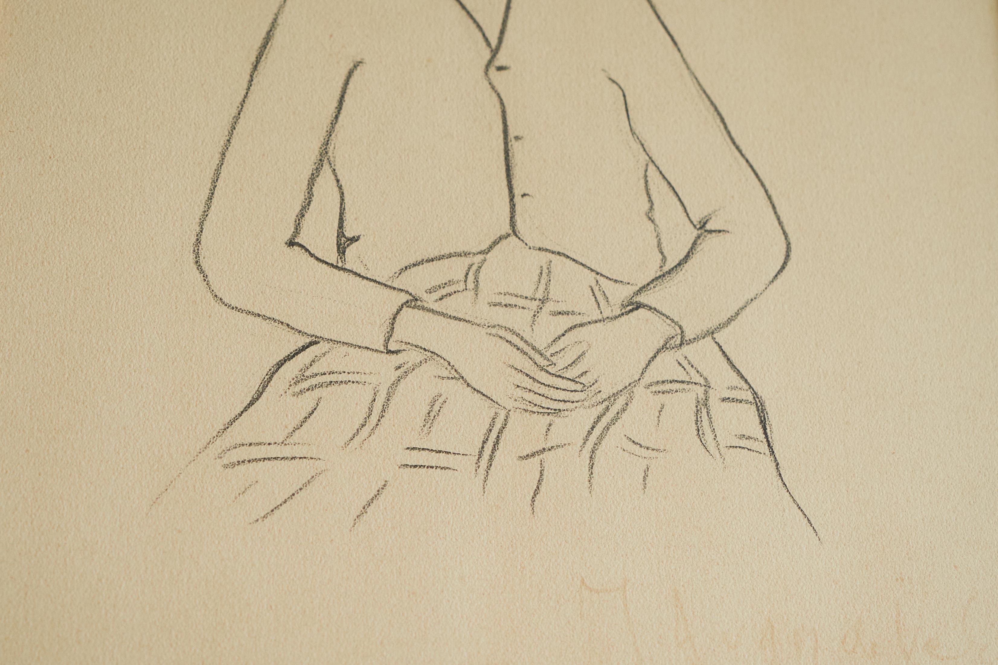 Hand-Crafted J.A. Van de Velde 'Jongedame' Charcoal on Paper Belgium 1950s For Sale