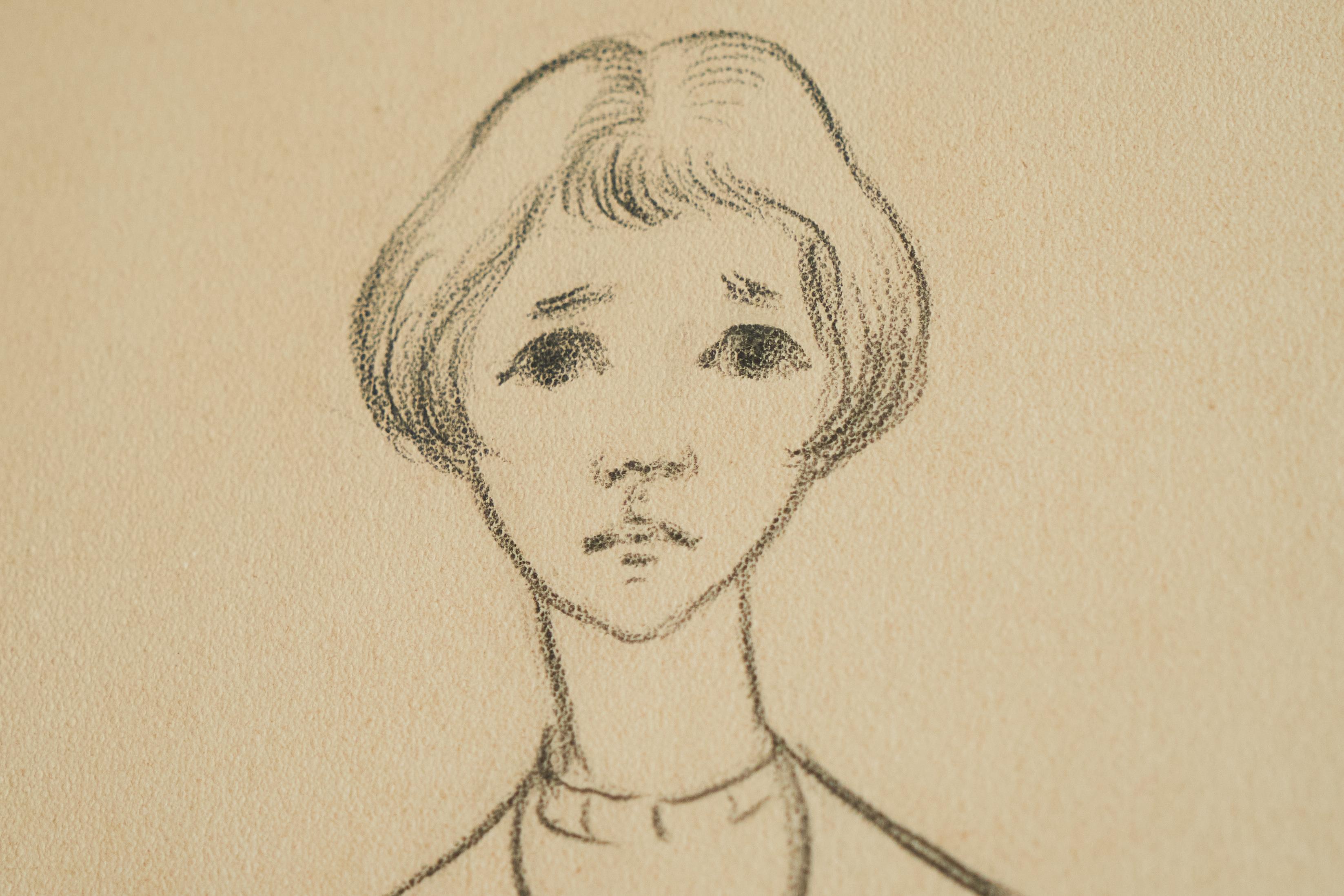 20th Century J.A. Van de Velde 'Jongedame' Charcoal on Paper Belgium 1950s For Sale