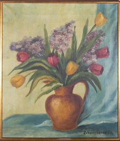 Jaak Schaepherders (1890-1964) - Mid 20th Century Oil, Tulips And Lilac Blossom