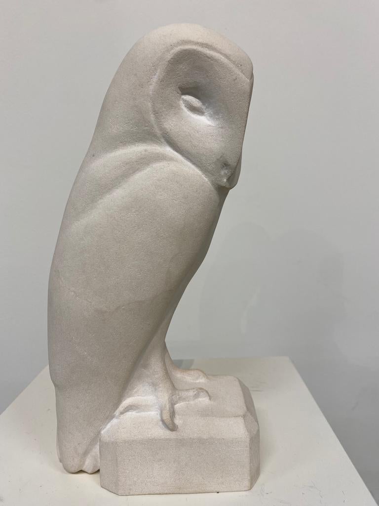 Barn Owl- 21st Century Dutch limestone sculpture of an owl  - Sculpture by Jaap Deelder