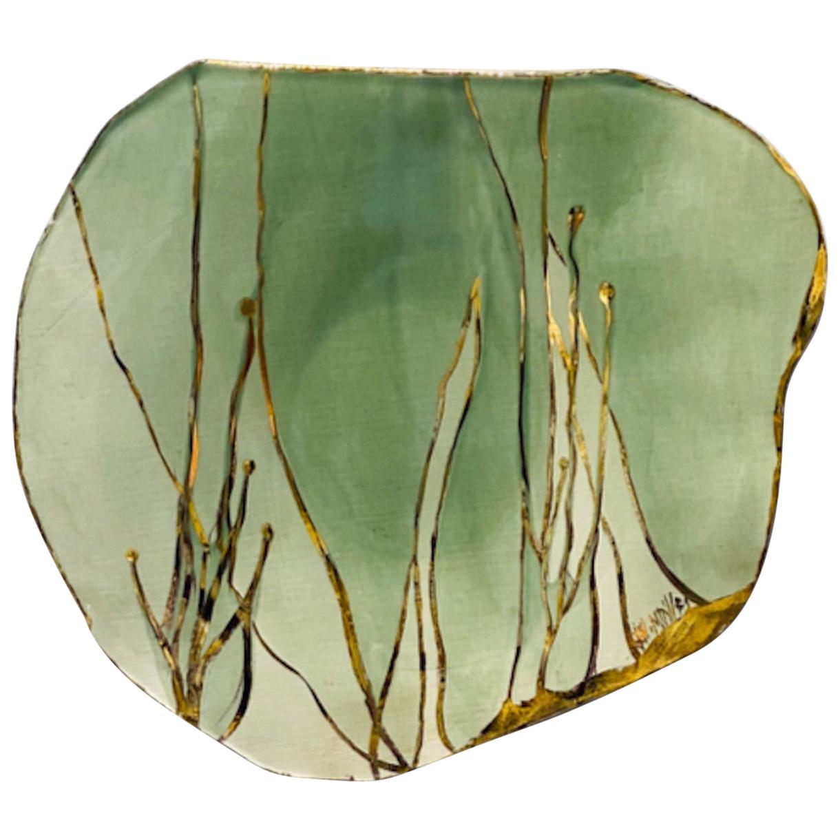 Jaap Wieman Seabed Handmade Ceramic Plate in Celadon and Gold