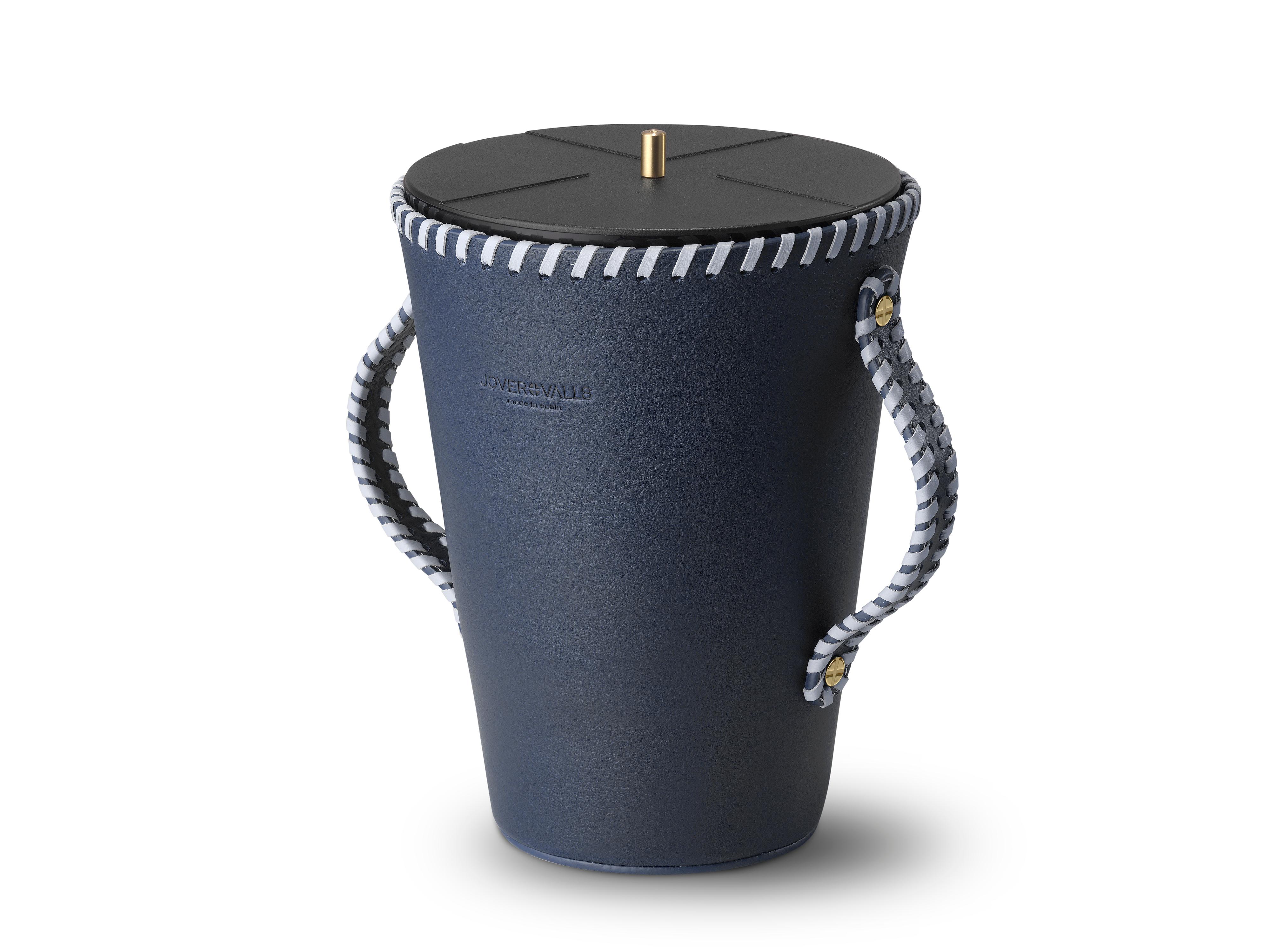 Modern JAAR, Navy Blue Leather Candleholder and Oud Wood & Roses Scented Candle 123 Oz For Sale