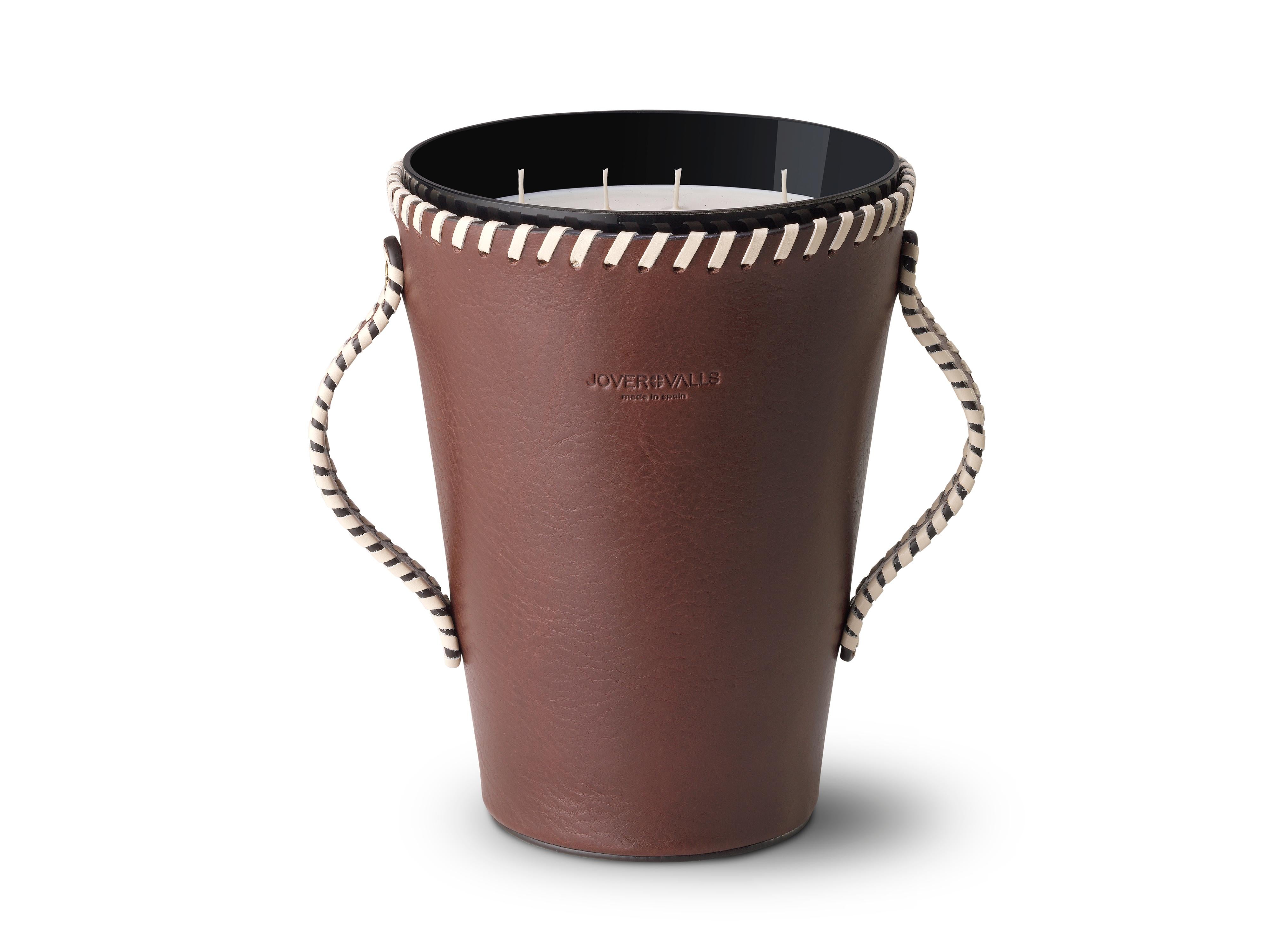 Jaar, Black Leather Candleholder, Sweet Cinnamon Scented Candle For Sale 5