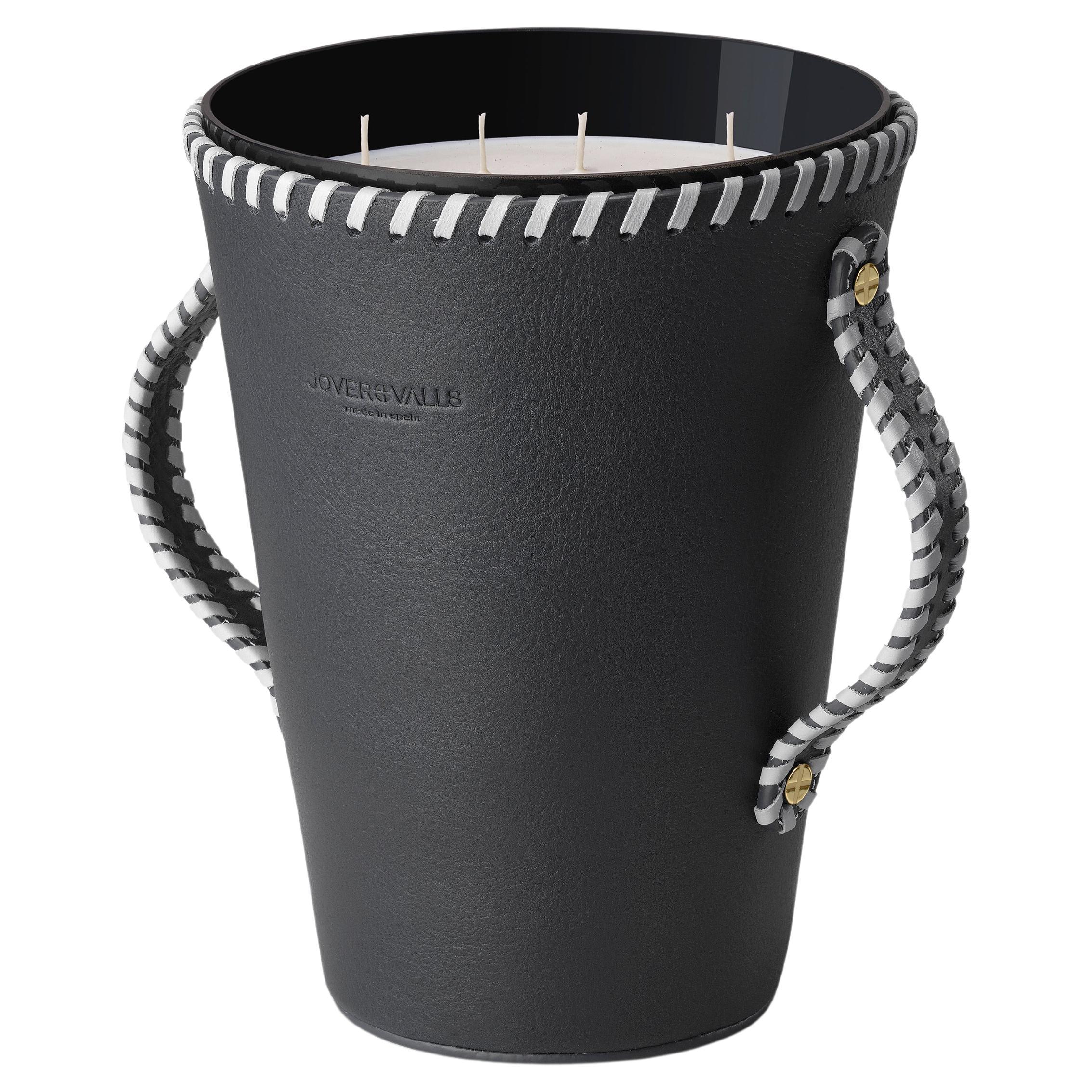 Jaar, Black Leather Candleholder, Sweet Cinnamon Scented Candle