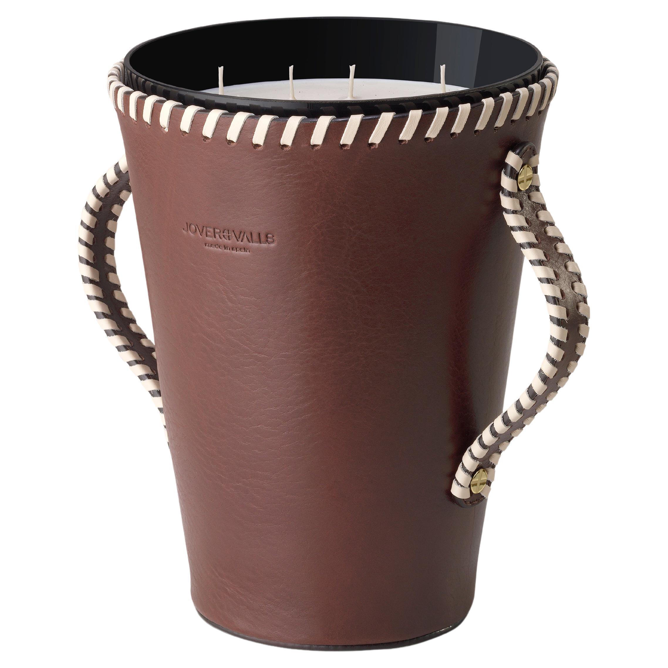 JAAR, Dark Brown Leather Candleholder, Spring Flowers & Citrus Scented 123 Oz For Sale