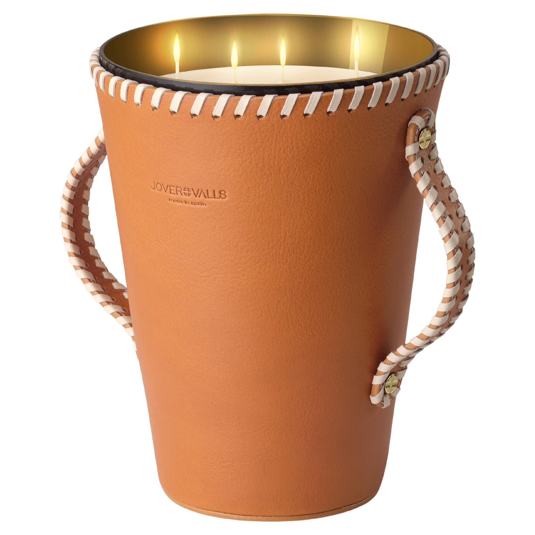 JAAR Natural Tan Leather Candleholder, Spring Flowers & Citrus Candle 123 Oz