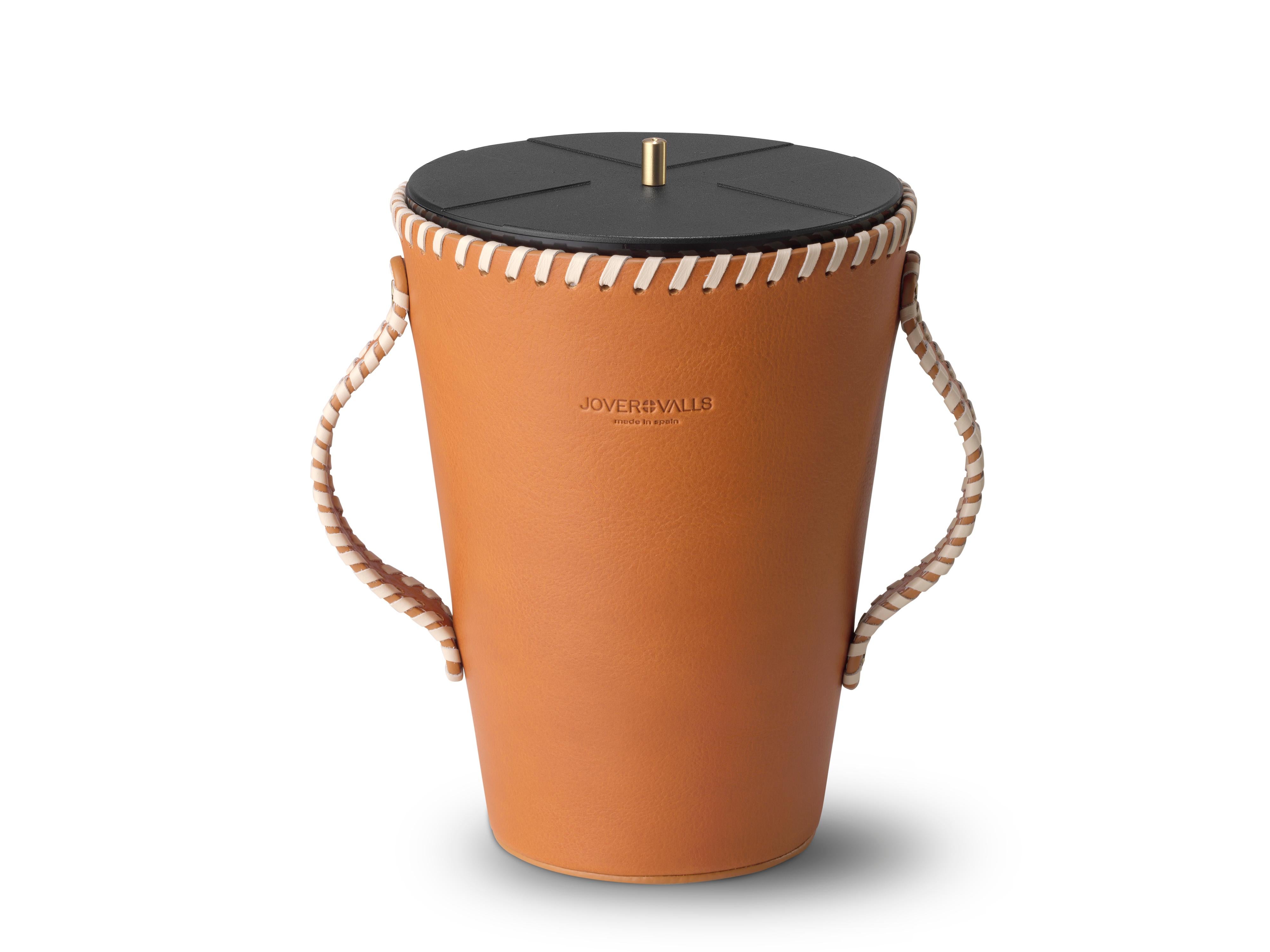 European Jaar Natural Tan Leather Candleholder, Sweet Cinnamon Scented Candle 123 Oz For Sale